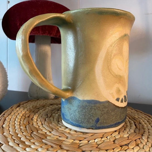 Vintage Hugh Crosby Pottery Mug Handmade Flower Tulip Blue Green Nova Scotia Art - Picture 6 of 13